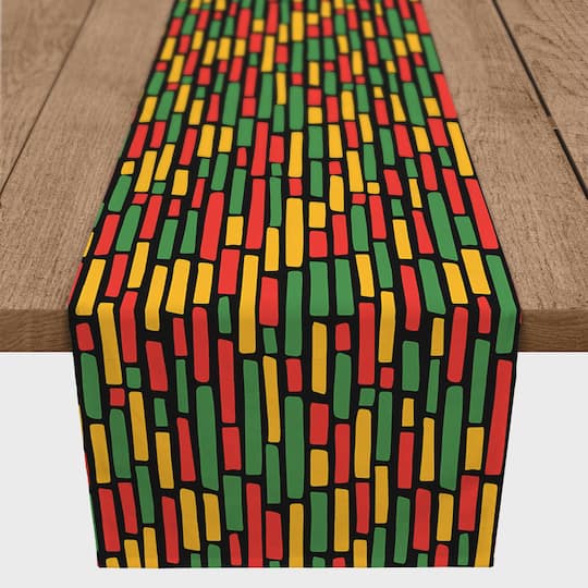 72&#x22; Black, Red, Green &#x26; Yellow Pattern Poly Twill Table Runner
